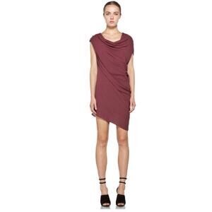 Helmut Lang Silk Sleeveless Shroud Dress women 8 Red Garnet Designer Draped $305